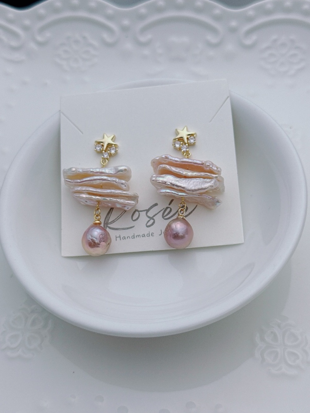26E402 Handmade Freshwater Baroque Dangling Earrings S925 post - Picture 4 of 8